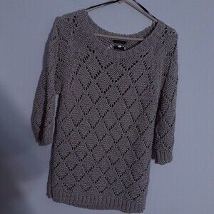 Massimo dutti sweater beige tan gold open knit crew neck small s luxury top